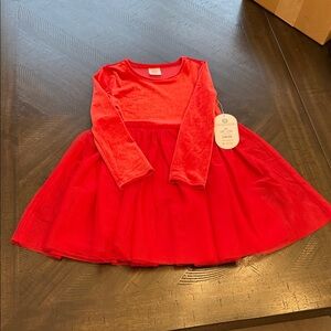 Red Velvet Long Sleeve Dress - 4T